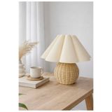burenze Modern Abajur Fico Krem Kumaş Hasır Rattan Bambu Gövde Masa Lambası