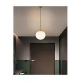 Burenze Modern Beyaz Glop Camlı Avize Tekli Sarkıt Salon Oturma Odası Hol Antre Mutfak Avize Eskime Gold