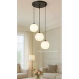 Burenze Modern Camlı Avize Beyaz Mat Glop Camlı Salon Avizesi 3 Lü Sarkıt Avize