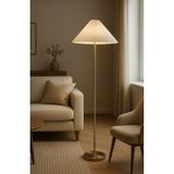 burenze Modern Capri Umbrella Pileli Krem Kumaş Dekoratif Lambader Metal Gövde Eskitme Gold