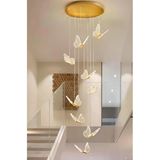 Burenze Modern Luxury Lüks Tasarım Butterfly Kelebek Dokuzlu Sarkıt Led Avize Gold Sarı Ledli Avize