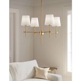 Burenze Modern Tasarım Eskitme Gold Avize 4 Kollu Krem Abajur Salon Oturma Odası Avizesi - Eskitme Altın