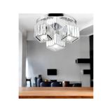 Burenze Modern Tasarım Kristal Taşlı Tavana Sıfır Kare Üçlü Avize Salon Oturma Odası Mutfak Avizesi Krom