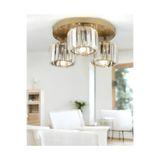 Burenze Modern Tasarım Kristal Taşlı Tavana Sıfır Üçlü Avize Salon Oturma Odası Mutfak Avizesi Eskitme Gold