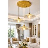 Burenze Modern Tasarım Vintage Boheme El Yapımı Şeffaf Camlı Üçlü Sarkıt Avize Eskitme Gold