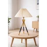 Burenze Monako Modern Tasarım Krem Kumaş Umbrella Pileli Başlıklı Abajur Gold Sarı Siyah Detay Masa Lambası
