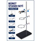 Büret Standı Seti (Büret Standı 1 adet + Demir Halka 8 cm 1 adet 10 cm 1 adet+ Balon Pensi 2 Ağızlı 1 adet + Raptiye 1 adet)