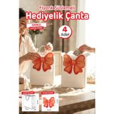 Burgu Saplı Karton Kurdeleli Çanta 4 adet Hediye Paketi Çanta Poşet (Kırmızı)doğum günü, düğün, bebek partisi-T1540