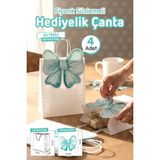 Burgu Saplı Karton Kurdeleli Çanta 4 Adet Hediye Paketi Çanta Poşet (Yeşil)Doğum Günü, Düğün, Bebek PARTISI-T1543 - Yeşil - Beyaz