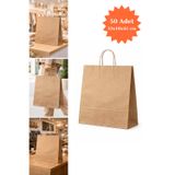 Burgu Saplı Kraft Çanta Kağıt Poşet Butik Mağaza Hediye Tatlı Torbası 33x18x42 cm 50Li