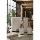 Bürke 4'lü Banyo Seti Beyaz 3 Litre Çöp Kovası WC Fırçası Sıvı Sabunluk Diş Fırçalık Banyo Takımı