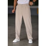 Bürke Baggy Çift Pileli KREM Renk Beli Lastikli Kaliteli Rahat Kesim Klasik Bol Paça Baggy Pantolon