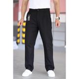 Bürke Çift Pileli Siyah Renk Beli Yarım Lastikli Kaliteli Rahat Kesim Keten Baggy Pantolon