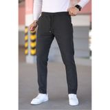 Bürke Erkek Antrasit Renk Beli Lastikli Bağcıklı Esnek Fitted Jogger Pantolon Kumaş Pantolon