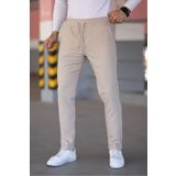 Bürke Erkek Krem Renk Beli Lastikli Bağcıklı Esnek Fitted Jogger Pantolon Kumaş Pantolon