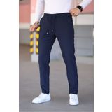 Bürke Erkek Lacivert Beli Lastikli Bağcıklı Esnek Fitted Jogger Pantolon Kumaş Pantolon