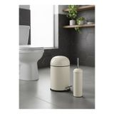 Bürke Metal Bon Kapak Banyo Seti Amörtisörlü 5 LT Krem Çöp Kovası Tuvalet Fırçası Banyo Seti Çöp Kovası