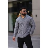 Bürke Uzun Kollu Beyaz Renk Siyah Çizgili Yarım Oversize Erkek Gömlek