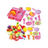 Burnis Toy Yılbaşı Barbie Oyuncak Bulaşıklık Tabak Tencere Set + 28 Parça Kesilebilen Oyuncak Meyve