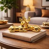Büro Ev Ofis Dekoru için Golden Seramik Yatan Geyik Motif Biblo