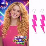 Büro Ev Ofis Etkinlik Gösteri Kostümü için 10CM Retro Neon Pembe Şimşek Küpe