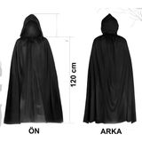 Büro Ev Ofis Gösteri Kostümü için 120CM Siyah Uzun Kapşonlu Pelerin Cosplay