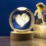 Büro Ev Ofis Hediyesi için 6CM Kalp Stil Ahşap Standlı Işıklı Cam Küre