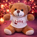 Büro Ev Ofis Sevgiliye Hediye için Love Baskılı Tişörtlü Kahverengi Peluş Ayıcık