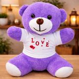 Büro Ev Ofis Sevgiliye Hediye için Love Baskılı Tişörtlü Peluş Mor Ayıcık