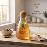 Büro Ev Ofis Sofra Keyfi için 1500ML Yuvarlak Mantar Kapaklı Cam Sürahi