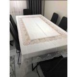Bursa Çeyiz Krem Renk Dertsiz Dantel Detaylı Masa Örtüsü (160X220Cm)