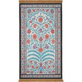 Bursa İpek Ekru Kadife Halı Seccade Klasik Desenli 65 x 115 cm Ev Ofis Uyumlu Kullanım İçin