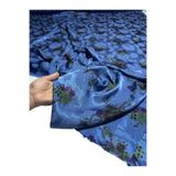 BURSA KUMAŞTAN Jakarlı İpek Cupro Kumaş, Mavi Çiçek Desen, Dökümlü Yapı, 140 cm En, Elbise Gömlek Kimono Takım ve Pantolon için