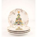 Bursa Porselen Christmas Tree Gold 4 Parça Kurabiye Tabağı