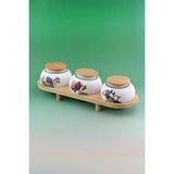 Bursa Porselen Dekor Garden Birds Bambu Standlı 3 Lü Porselen Baharatlık - Beyaz