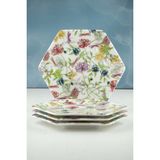 Bursa Porselen Dekor Gizli Bahçe 4 Parça Porselen Tatlı/kurabiye Tabağı - 18 cm