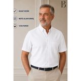 BURSPA Rahat Kesim Klasik Erkek Baba Kısa Kol %100 Pamuk Keten Gömlek - Beyaz