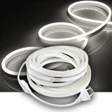 Burul 30 Metre Beyaz Neon Şerit LED Fişli 220V Esnek Dış Mekan, Bahçe, Açık Alan Dekoratif Aydınlatma