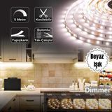 Burul Şerit LED Işık Seti Mutfak Tezgah Çalışma Masası Tv Arkası Dimmer Butonlu 5 Metre - Beyaz
