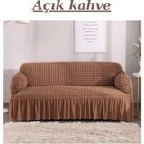 Bürümcük 3 Kişilik Koltuk Örtüsü. Etekli Streç Esnek Lastikli Çekyat Kanepe Kılıfı - 180 x 230 cm - Açık Kahverengi