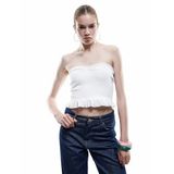 Bürümcük Kolsuz Volanlı Slim Fit Straplez Bluz