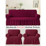 Bürümcük Koltuk Örtüsü, Kanepe, Çekyat Örtüsü, Koltuk Kılıfı 3 +1+ 1 Takım - 180 x 230 cm - Bordo