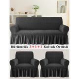 Bürümcük Koltuk Örtüsü, Kanepe, Çekyat Örtüsü, Koltuk Kılıfı 3 +1+ 1 Takım - Antrasit - 180 x 230 cm