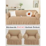 Bürümcük Koltuk Örtüsü, Kanepe, Çekyat Örtüsü, Koltuk Kılıfı 3 +1+ 1 Takım - Bej - 180 x 230 cm