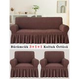 Bürümcük Koltuk Örtüsü, Kanepe, Çekyat Örtüsü, Koltuk Kılıfı 3 +1+ 1 Takım - Kahverengi - 180 x 230 cm