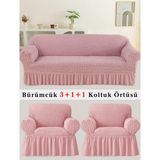 Bürümcük Koltuk Örtüsü, Kanepe, Çekyat Örtüsü, Koltuk Kılıfı 3 +1+ 1 Takım - Pembe - 180 x 230 cm