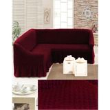Bürümcük Köşe Koltuk, Kanepe Örtüsü, Koltuk Kılıfı, Lastikli, Etekli, L Köşe 1 Adet - 180 x 350 cm - Bordo