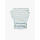 Bürümcük Kumaş Asimetrik Yaka Kısa Kollu Drapeli Slim Fit Puantiyeli Bluz