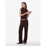 Bürümcük Kumaş Dokulu Slim Fit Asimetrik Kesim Drape Detaylı Dik Yaka Kolsuz Bluz