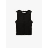 Bürümcük Kumaş Dokulu Slim Fit Bisiklet Yaka Kolsuz Bluz